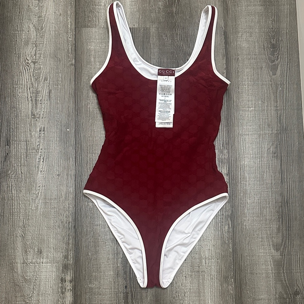 Gucci Deep Red One-Piece Swimsuit with White Accents
